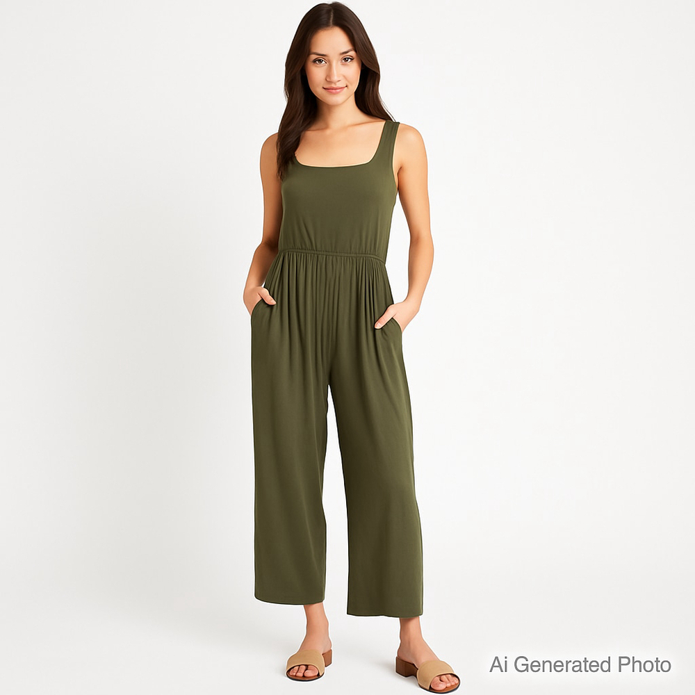 Gilli Cropped Wide Leg Jumpsuit XS NWOT Sage Green Resort Minimalist Vacation
